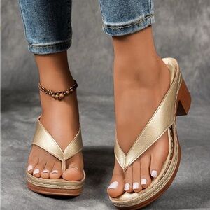 Women’s casual Sandals heeled Heels clog pump flip flops Rose Gold 9.5
